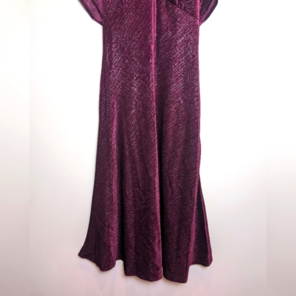 Plum Purple Shimmery Velvet Formal Dolman Sleeve Midi Dress Size 4 - Picture 5 of 11